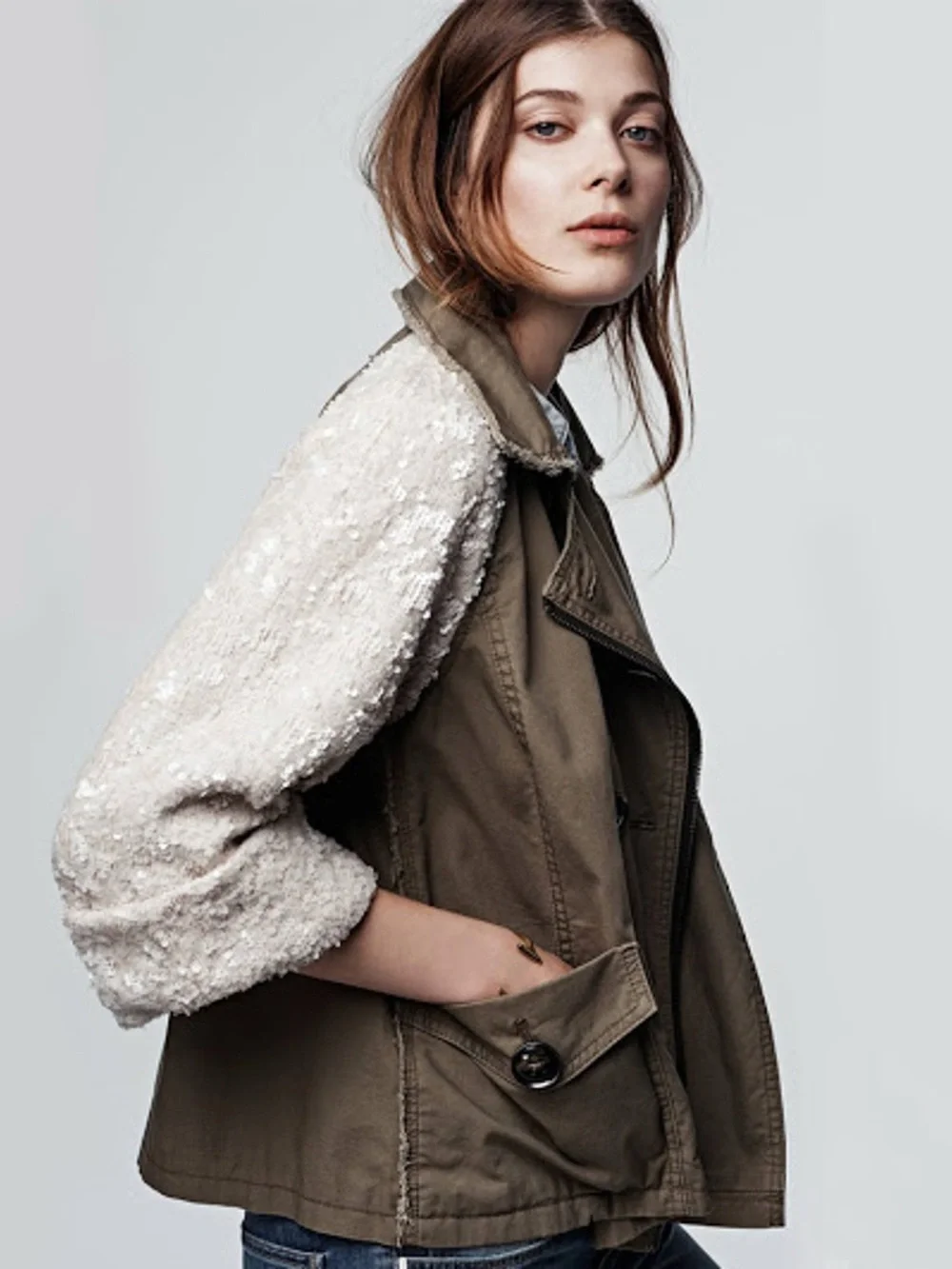 ANTHROPOLOGIE Hei Hei Sequin Sleeve Military Jacket Size Medium